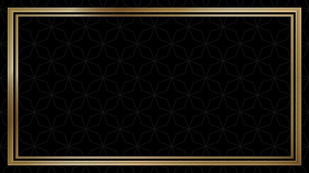 Double 3D golden rectangle frame with geometric pattern on black background graphic illustration. vector