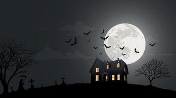 Haunted house with bats and full moon vector