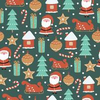 Christmas pattern with Santa and decorative items vector
