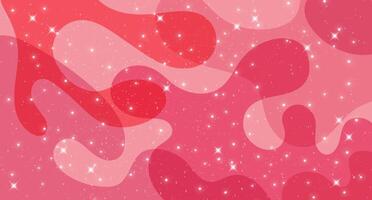 Abstract red and pink wavy shapes with stars. Modern organic fluid design background. Vibrant banner for social media and greeting card. vector