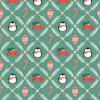 Festive penguin and car pattern design vector