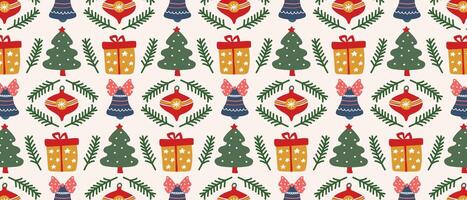 Christmas trees and gift pattern vector