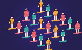 isometric People stand on the yellow line in market to keeping Social distancing. Isometric Background Illustration vector