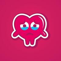 Doodle pink heart feel sad. valentine emoticon vector