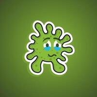 Doodle green bacteria feel sad. healthcare emoticon vector