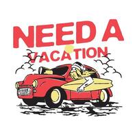 classic car heading to the beach vector