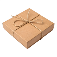Flat kraft box with string tie wrap, natural packaging mockup png