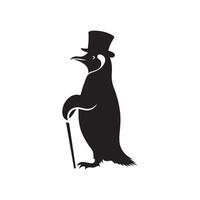 Stylish Penguin in Top Hat with Walking Cane vector
