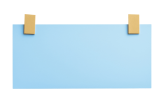 Light blue paper sheet attached with yellow adhesive tape pieces isolated on transparent background png