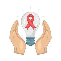 Red Ribbon in Light Bulb Protected by Hands vector