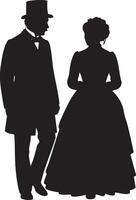 Timeless Antique Couple Silhouette - Elegant Black and White Design for Romance, History and Classic Style vector