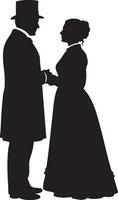 Timeless Romance Silhouette - Vintage Couple's Elegant Portrait - Perfect for Historical, Wedding and Victorian Themes vector