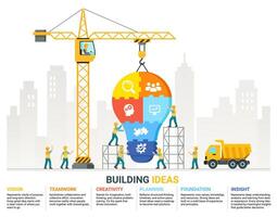 Construction workers building innovative ideas vector