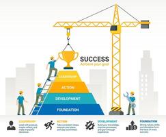 Pyramid of success with construction elements vector