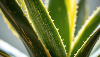 close up view of the sharp geometric lines of a sansevieria cylindrica in strong backlight. photo