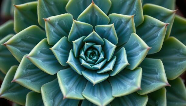 cerca arriba ver de un espiral áloe suculento formando un preciso geométrico modelo con azul verde triangular hojas arreglado agujas del reloj foto