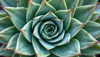 close up view of a spiral aloe with perfectly aligned triangular leaves forming a natural geometric spiral pattern photo