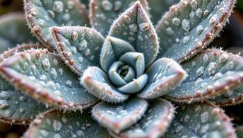 close up view of a fuzzy kalanchoe tomentosa with thick leaves coated in silver hairs and tiny brown spots on the edges photo