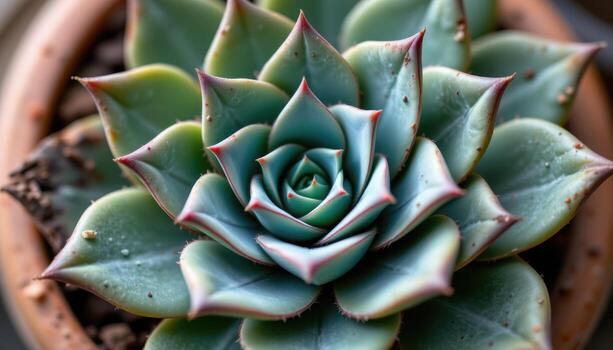 cerca arriba ver de un espiral áloe mostrando un Perfecto geométrico arreglo de triangular hojas en un agujas del reloj modelo foto