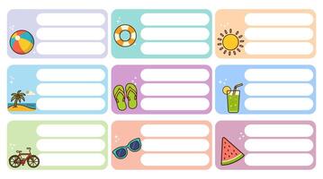 Summer-themed labels with playful illustrations vector
