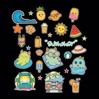Colorful summer icons and stickers vector