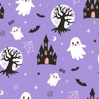 Halloween pattern with ghosts and bats vector