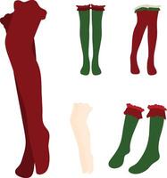 Long Christmas Socks in Flat Design. vector