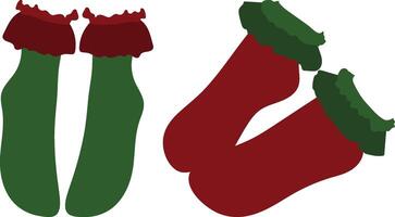Short Christmas Socks in Flat Design. vector