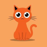 Adorable orange cartoon cat with big round eyes, sitting calmly on a light orange background. Perfect for Halloween themes, pet-related graphics vector