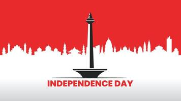 illustration of Monas National Monument in Jakarta, Indonesia, with a city skyline silhouette in the background. Perfect for patriotic themes, celebration banners vector