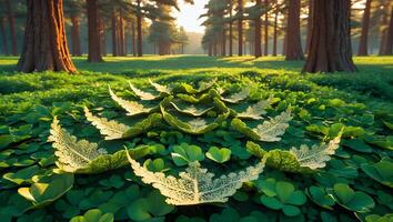 Leaf Pattern on Clover Ground in Sunlit Forest Landscape photo