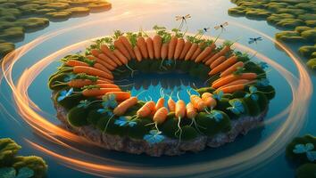 Circle of Fresh Carrots in Artistic Water Setting for Healthy Lifestyle photo