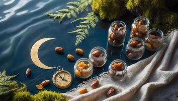 Dried Fruit Still Life with Clock and Moon Symbol Decoration photo