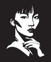 Black and white portrait of girl vector