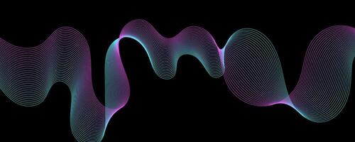 Black background with vibrant neon wave lines, futuristic style for music, club, or party themes vector