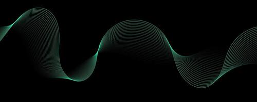 Black background with abstract green wave lines, futuristic style for tech or digital branding vector