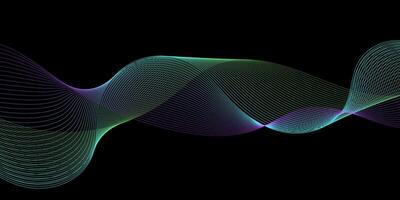 Dark abstract background with glowing green and purple waves, futuristic tech or music theme vector