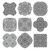 set of intricate ornamental designs. Collection of mandalas or heraldic emblems for logo design, invitations, tattoos, or textile prints vector