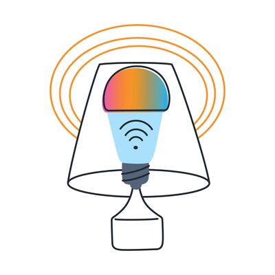 Flat cartoon illustration of smart light bulb with Wi Fi icon. Home automation concept, wireless lighting control, energy efficiency, modern technology for smart living, digital interior system
