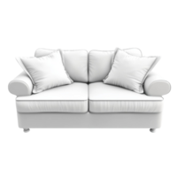 Comfortable white sofa with fluffy cushions front view png