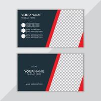 Creative red and black corporate business card design, double-sided modern business card template. Luxury dark background with red shape and image. vector
