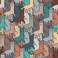 Seamless Escher Inspired Tessellation Pattern with Earthy Cats and Dogs in Soft Muted Tones vector