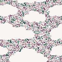 Seamless pattern of colorful handwritten numbers with white clouds on soft white background vector