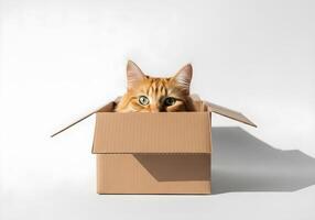 Funny Cat Peeking Out of a Cardboard Box photo