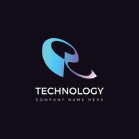 Tech Minimalist R letter Logo design vector