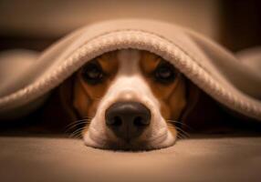 Dog's Nose Peeking Out from Under Blanket Close-Up photo