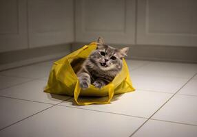 Grey Cat Inside Reusable Shopping Bag photo