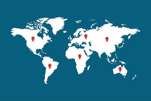 flat design world map with red pinpoints vector