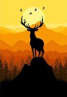deer silhouette against a sunset mountain landscape vector