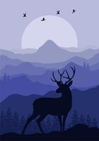 majestic deer stands silhouetted against a serene mountain landscape vector